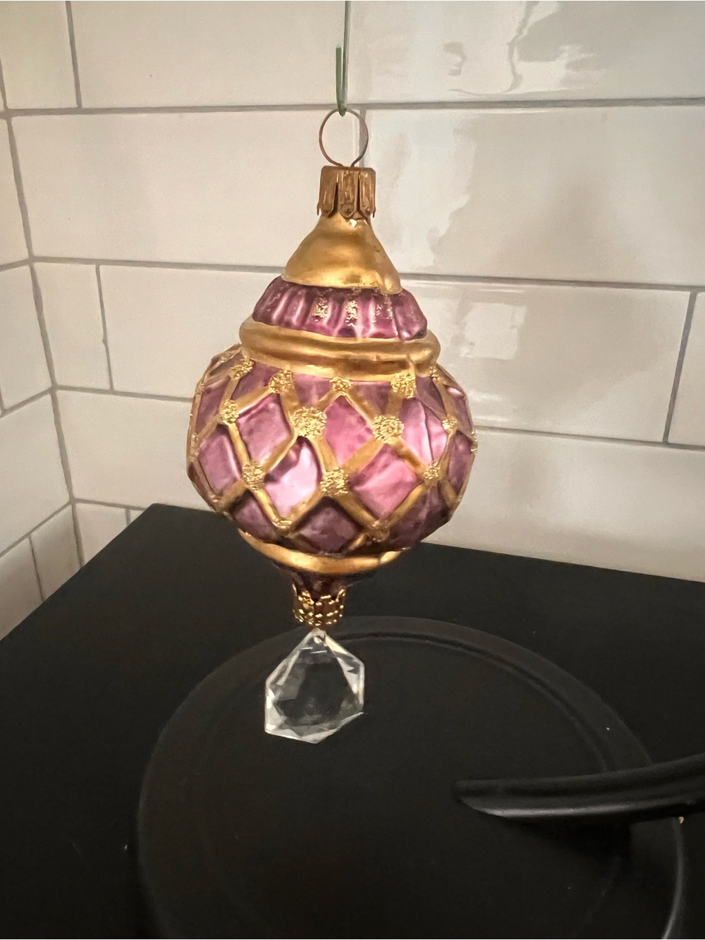 Vintage Inge-Glass Ornanent - Purple and Gold Finial Crystal Drop Star Cap